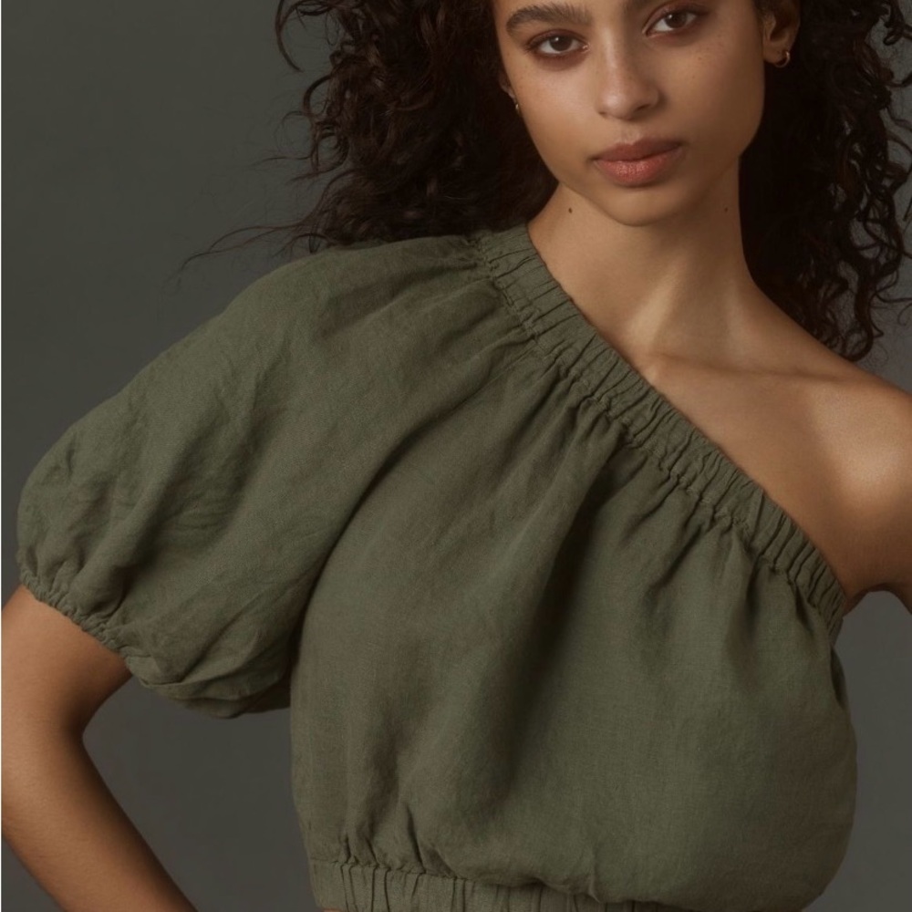 NWT Velvet by Graham & Spencer Laleen Cypress Linen Blouse | XS | Moss